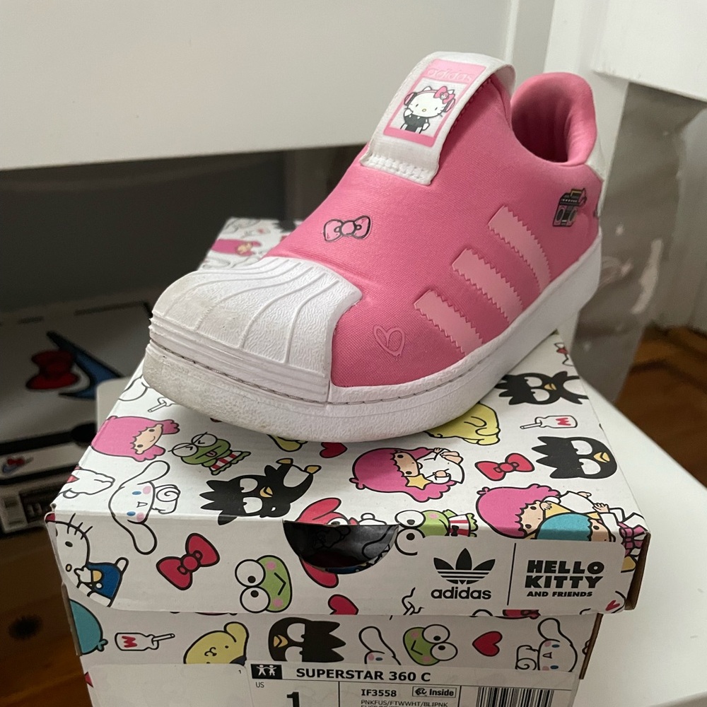 Adidas Kids Pink and White Hello Kitty Sneakers